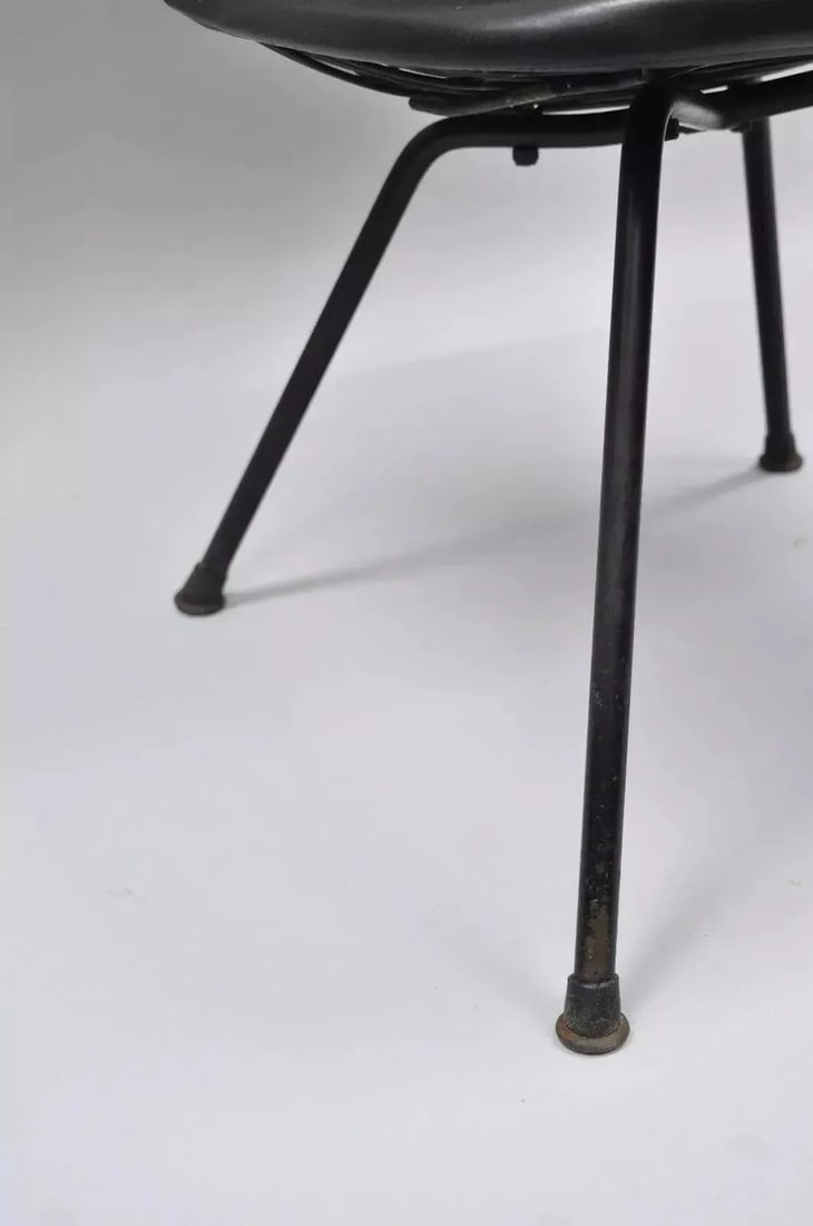 Vintage Herman Miller Eames Dkx Black Upholstered Padded Vinyl Wire Frame Chair - 11
