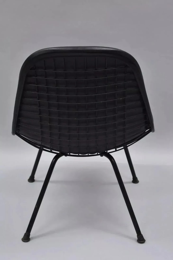 Vintage Herman Miller Eames Dkx Black Upholstered Padded Vinyl Wire Frame Chair - 12