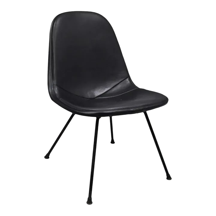 Vintage Herman Miller Eames Dkx Black Upholstered Padded Vinyl Wire Frame Chair: Herman Miller Vintage Eames DKX Chair Black Upholstered Padded Vinyl Wire Frame Chair. Item featured is believed to be an original 1st edition vinyl upholstered DKX chair on its original low 'X' base.