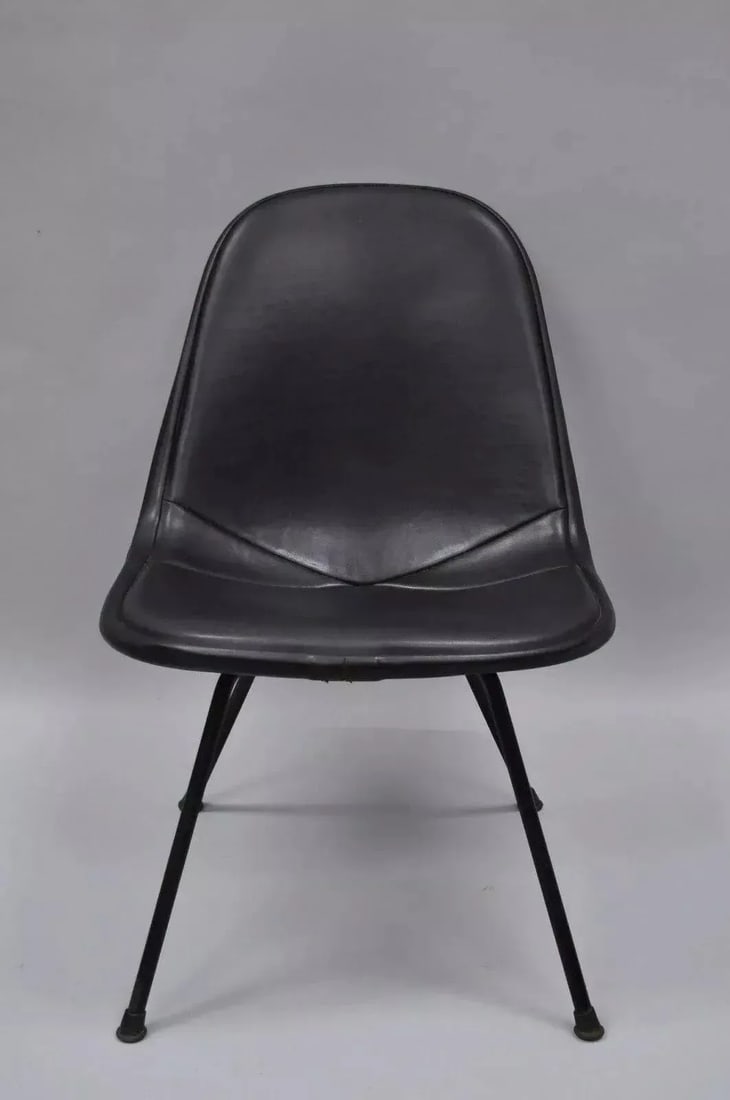 Vintage Herman Miller Eames Dkx Black Upholstered Padded Vinyl Wire Frame Chair - 2
