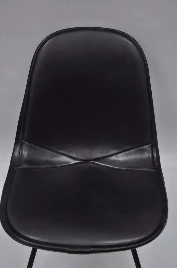 Vintage Herman Miller Eames Dkx Black Upholstered Padded Vinyl Wire Frame Chair - 3