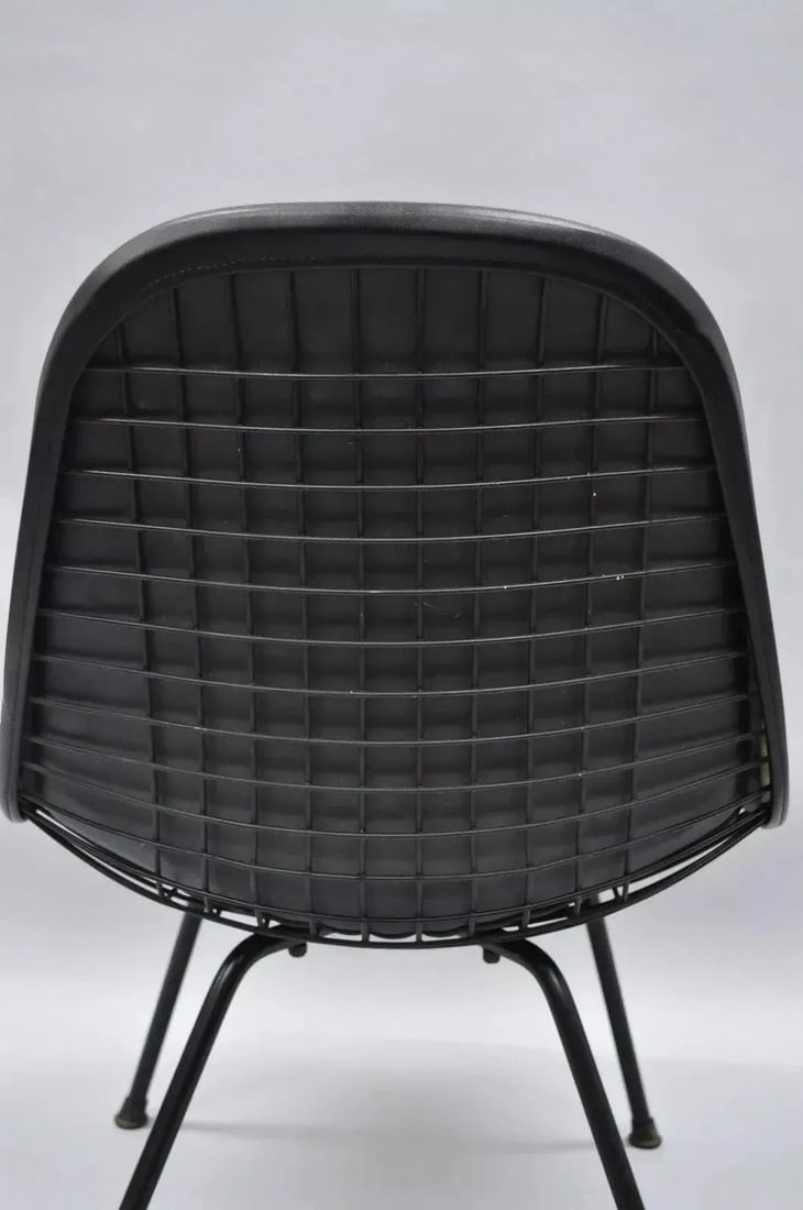 Vintage Herman Miller Eames Dkx Black Upholstered Padded Vinyl Wire Frame Chair - 4