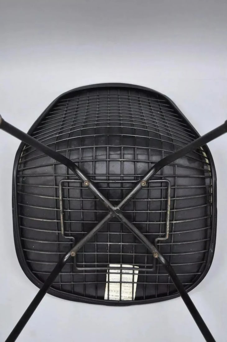 Vintage Herman Miller Eames Dkx Black Upholstered Padded Vinyl Wire Frame Chair - 5
