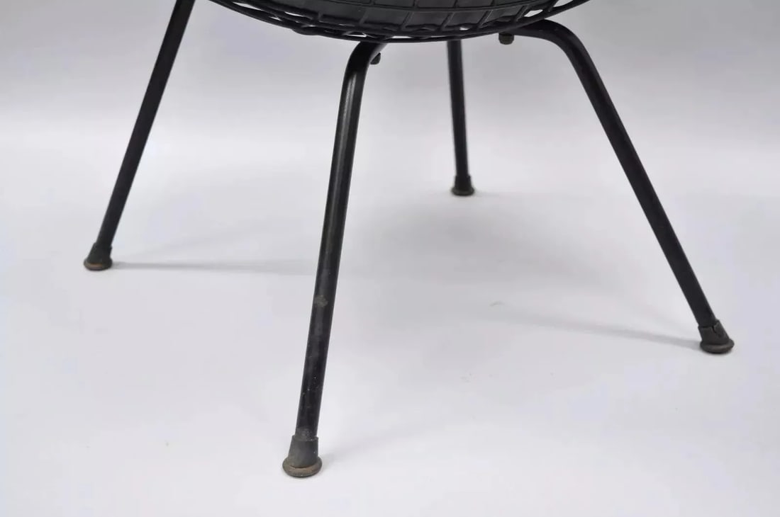 Vintage Herman Miller Eames Dkx Black Upholstered Padded Vinyl Wire Frame Chair - 7