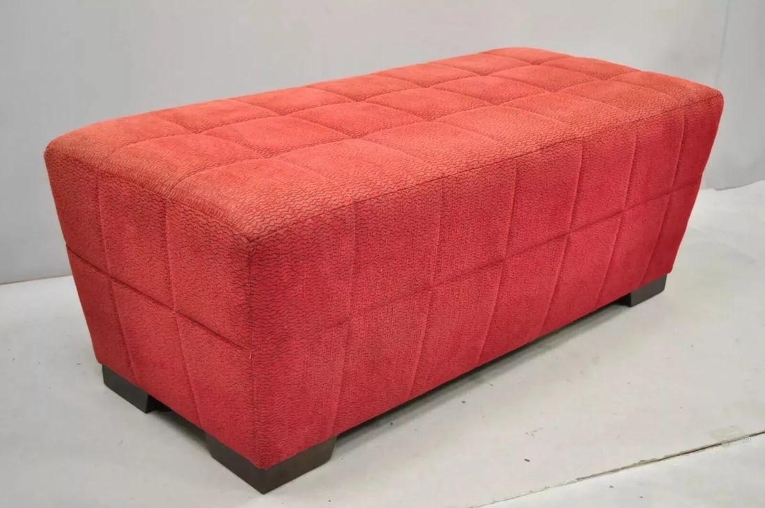 Late 20th Century Directional Red Upholstered 56" Large Modern Charles Bench Seat Ottoman - 12