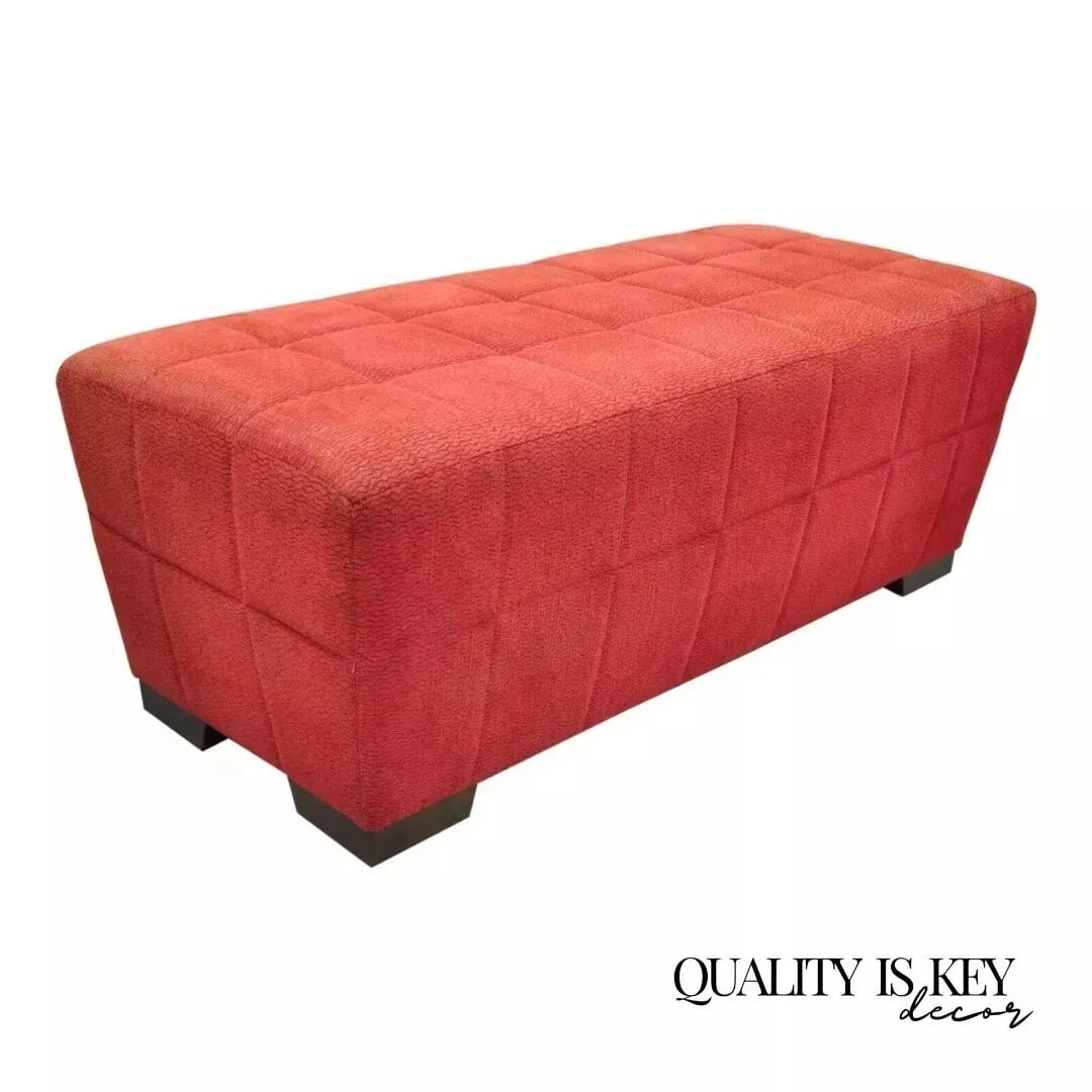 Late 20th Century Directional Red Upholstered 56" Large Modern Charles Bench Seat Ottoman - 2