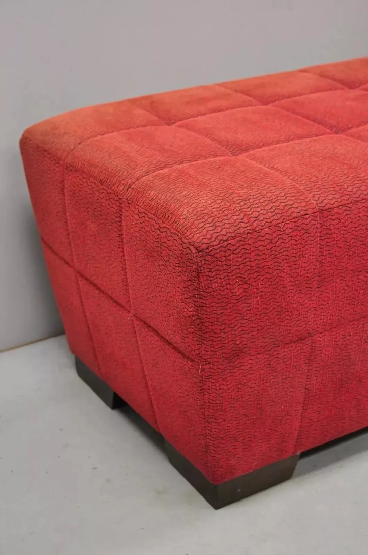 Late 20th Century Directional Red Upholstered 56" Large Modern Charles Bench Seat Ottoman - 7
