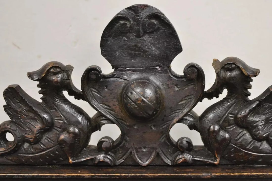 Mid 19th Century Antique Spanish Renaissance Carved Oak Wood Figural Leather Side Chairs - a Pair - 6