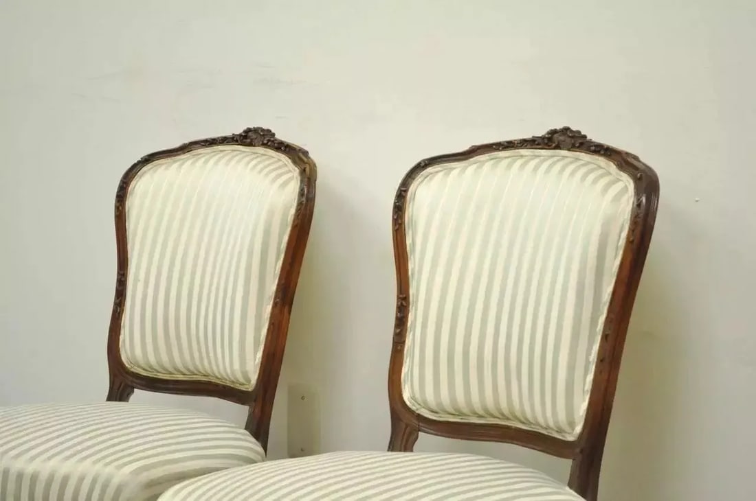 Late 19th Century Antique French Victorian Louis XV Style Carved Walnut Side Chairs - a Pair - 3