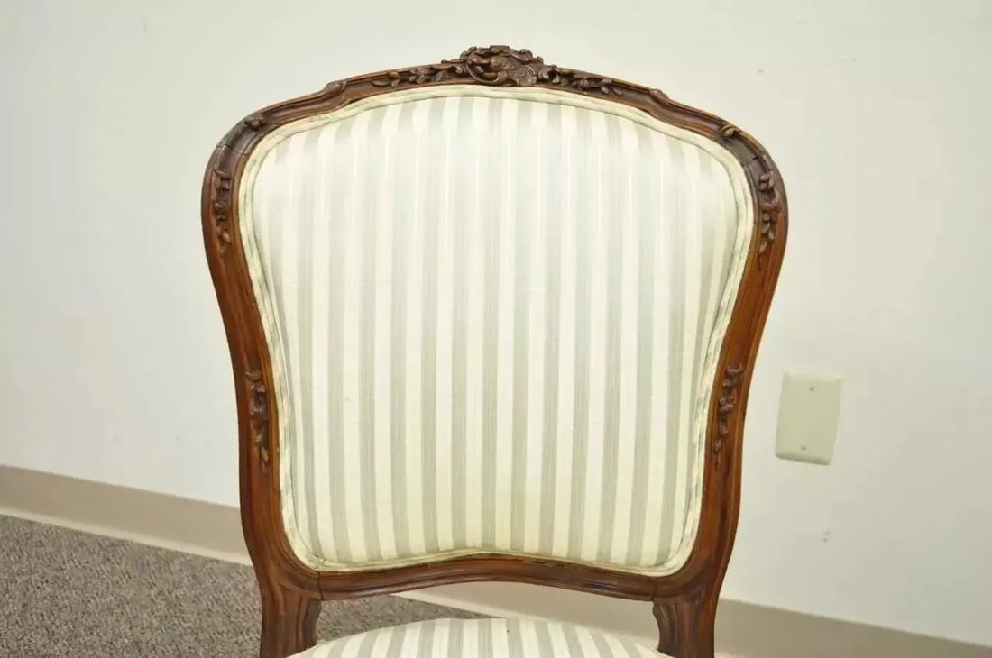 Late 19th Century Antique French Victorian Louis XV Style Carved Walnut Side Chairs - a Pair - 5
