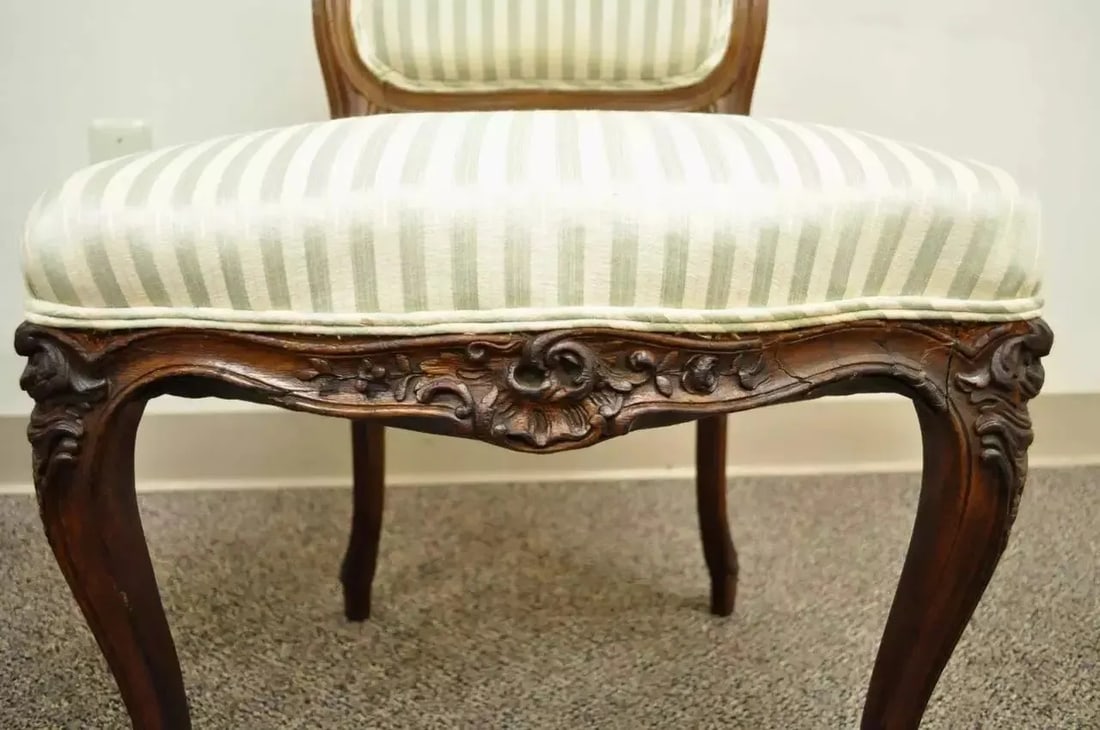 Late 19th Century Antique French Victorian Louis XV Style Carved Walnut Side Chairs - a Pair - 8