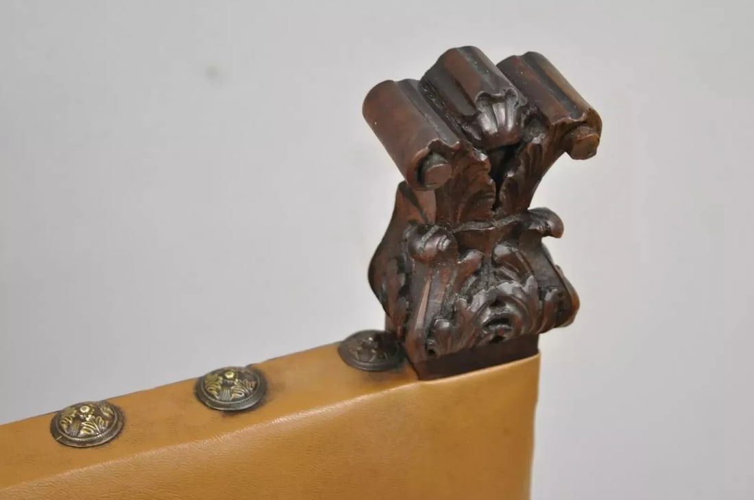 Antique 19th Century Italian Renaissance Carved Walnut High Back Side Chairs - a Pair - 5