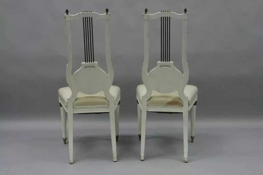 Early 20th Century Antique French Empire Neoclassical Style Brass Harp Lyre Side Chairs - a Pair - 10