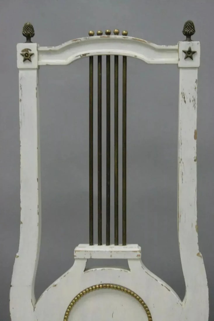 Early 20th Century Antique French Empire Neoclassical Style Brass Harp Lyre Side Chairs - a Pair - 3
