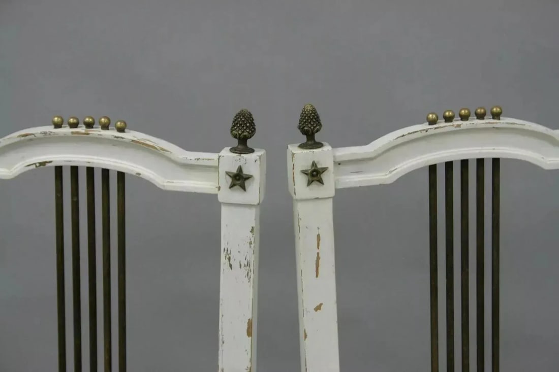 Early 20th Century Antique French Empire Neoclassical Style Brass Harp Lyre Side Chairs - a Pair - 4