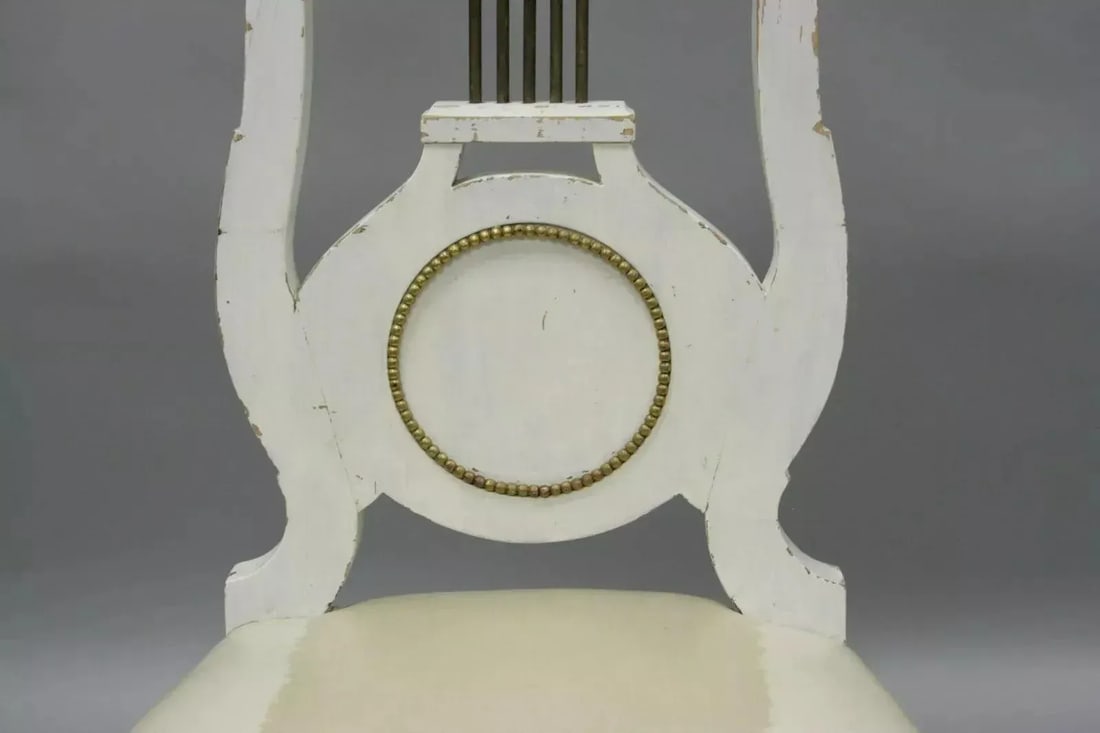 Early 20th Century Antique French Empire Neoclassical Style Brass Harp Lyre Side Chairs - a Pair - 6