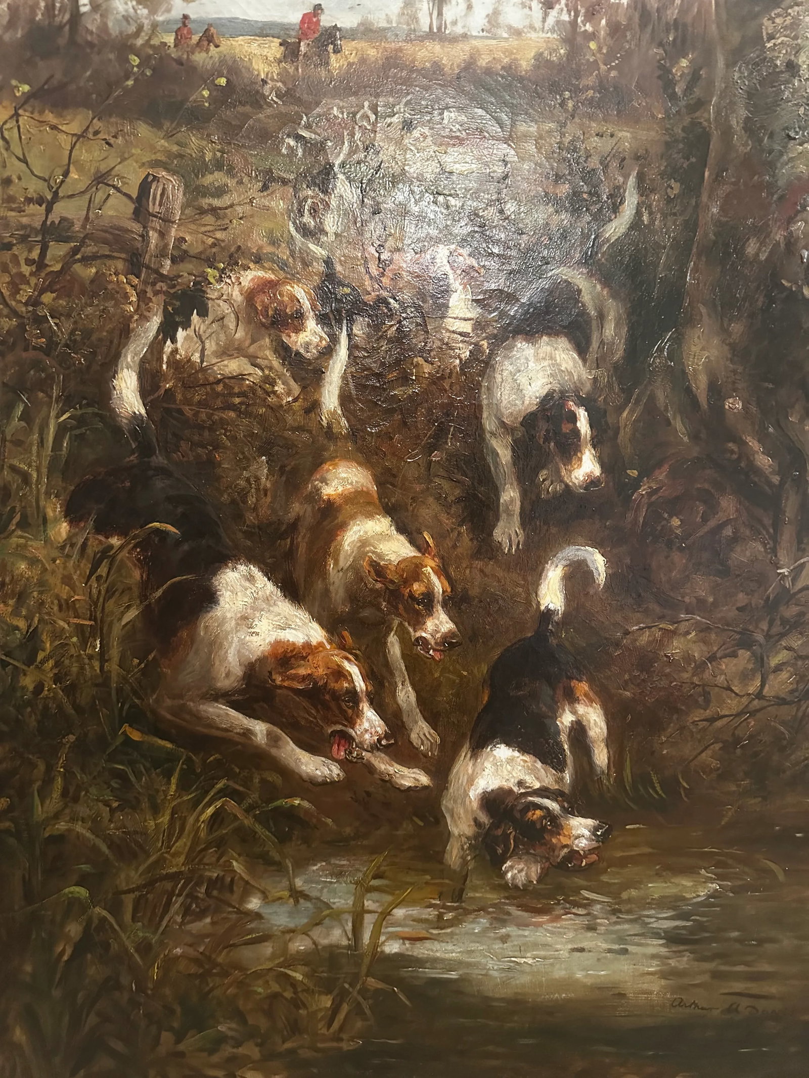 Large Hunt Scene Painting With Dogs by Arthur Alfred Davis - 3