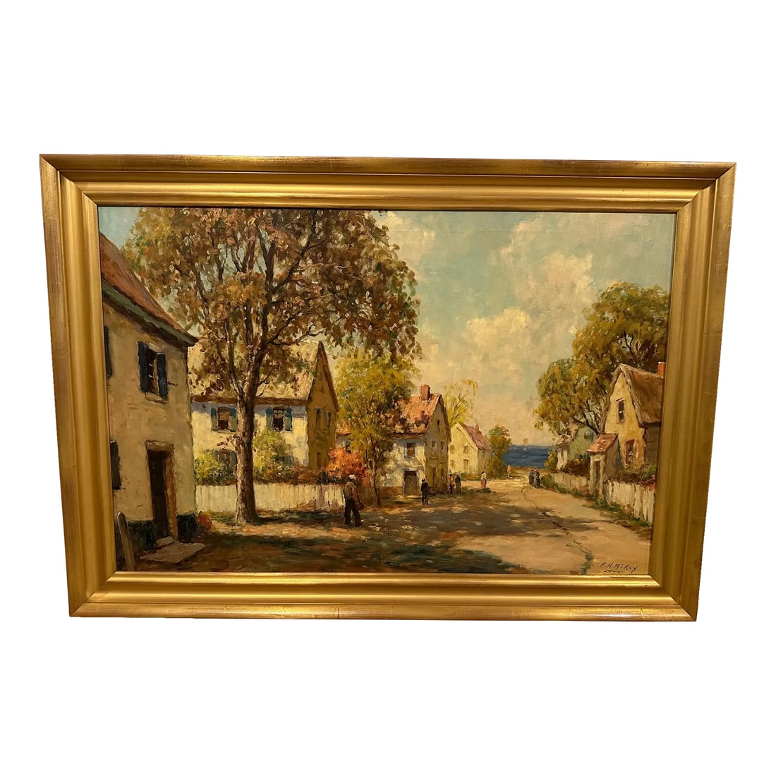Large Landscape by Frances McKay: Beautifully rendered oil on canvas titled "Road to the Sea" by Frances H McKay, 1911-2001 Canvas 24" H x 36" W Condition: Alterations: Original Condition Unaltered Imperfections: Some Imperfections
