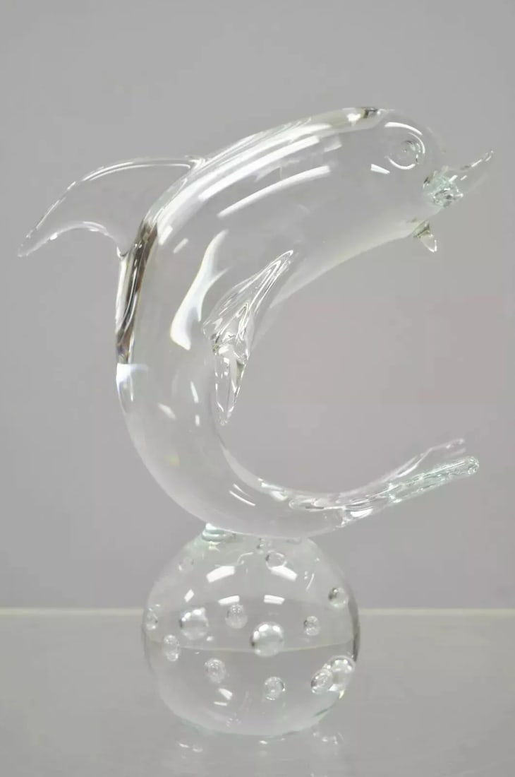 Royal Gallery Italian Crystal Glass 12" Dolphin Fish Sculpture Murano Style - 10