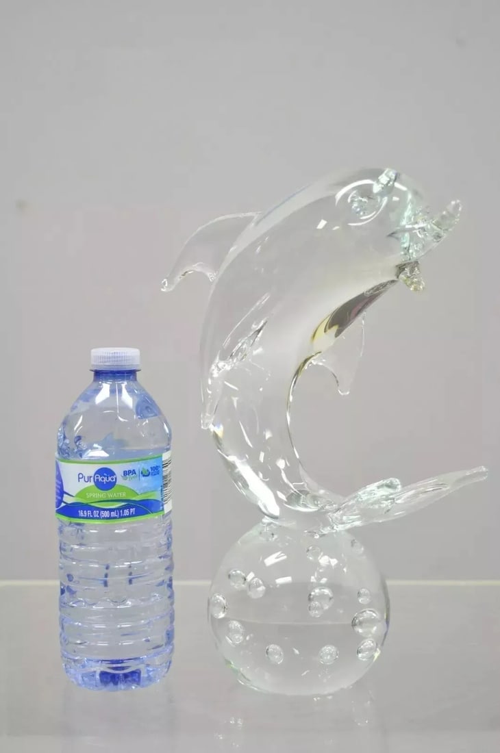 Royal Gallery Italian Crystal Glass 12" Dolphin Fish Sculpture Murano Style - 2