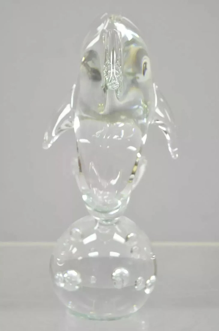 Royal Gallery Italian Crystal Glass 12" Dolphin Fish Sculpture Murano Style - 8