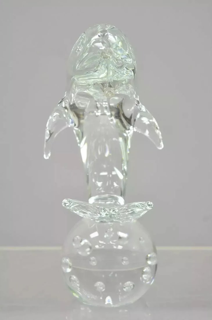 Royal Gallery Italian Crystal Glass 12" Dolphin Fish Sculpture Murano Style - 9