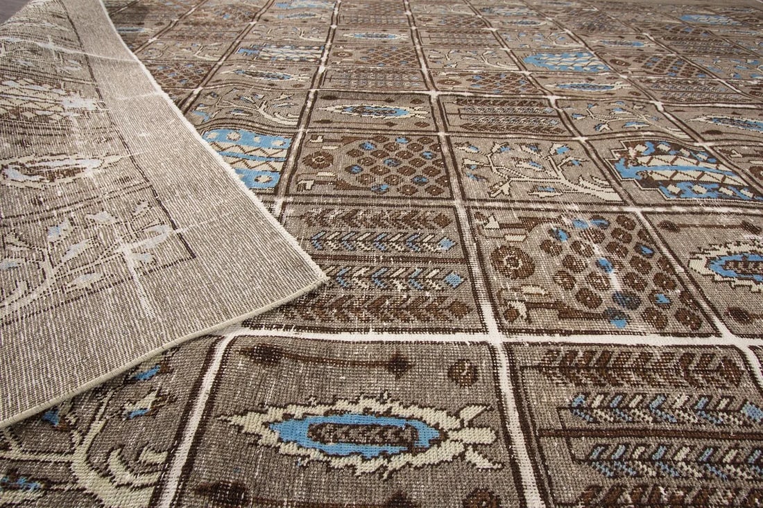 Vintage Distressed Persian Tabriz Garden Wool Rug - 2