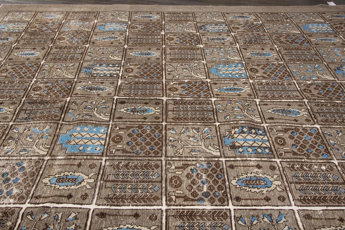 Vintage Distressed Persian Tabriz Garden Wool Rug - 6