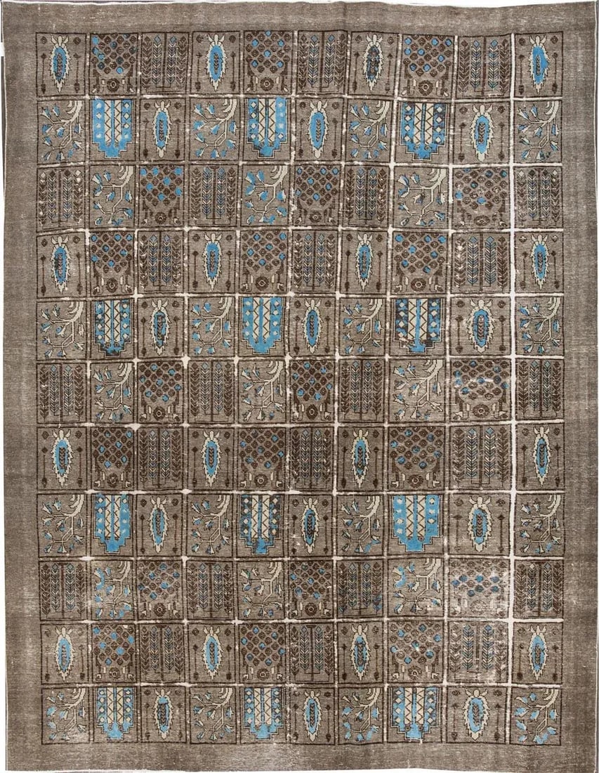 Vintage Distressed Persian Tabriz Garden Wool Rug - 8