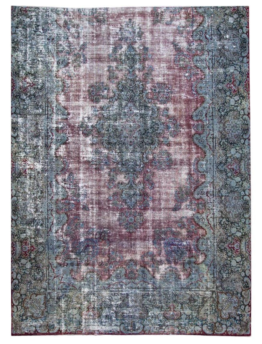 Mid-20th Century Vintage Distrssed Wool Rug 10 X 13: Beautiful Vintage Distressed rug, hand knotted wool with a tan field, ivory and red accents in an all over multi medallion floral design. This rug measures 9' 9" x 13' 3". Condition: Alterations: Orig
