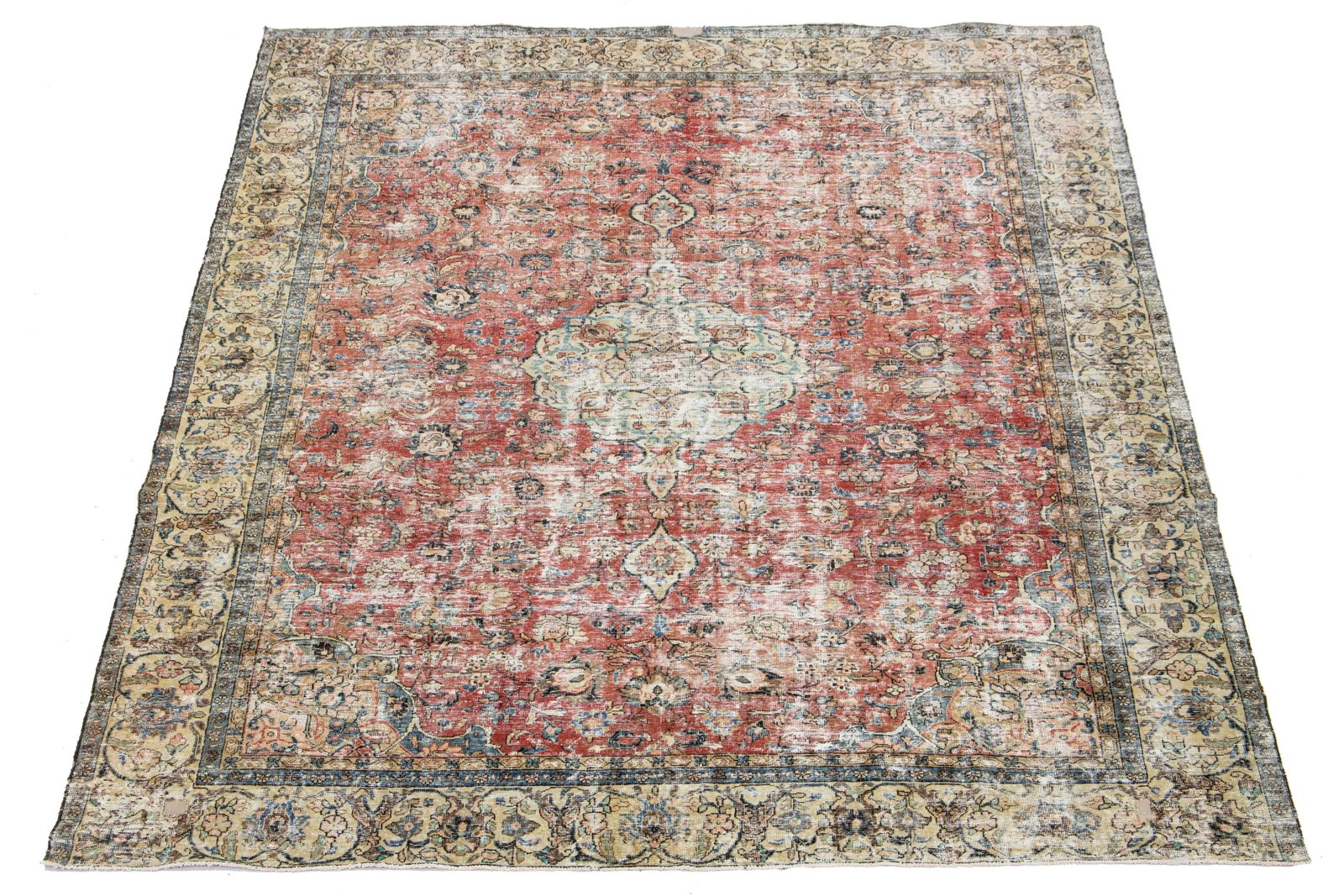 Antique Distrssed Persian Tabriz Wool Rug - 3