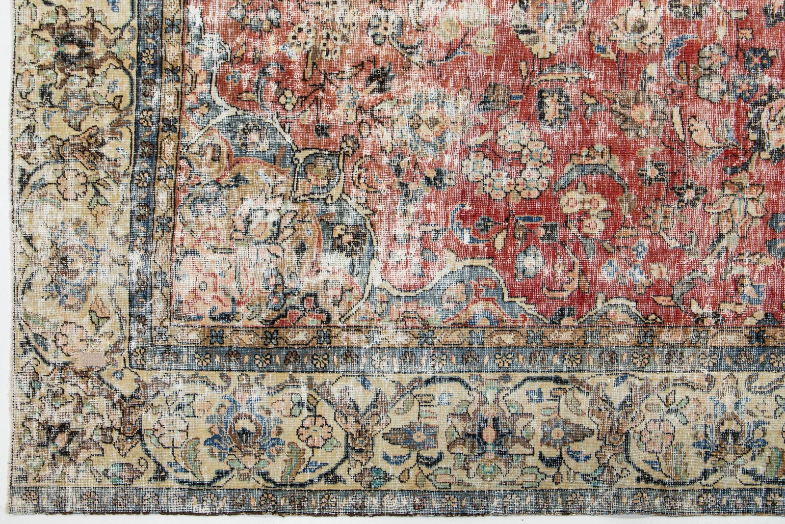 Antique Distrssed Persian Tabriz Wool Rug - 4