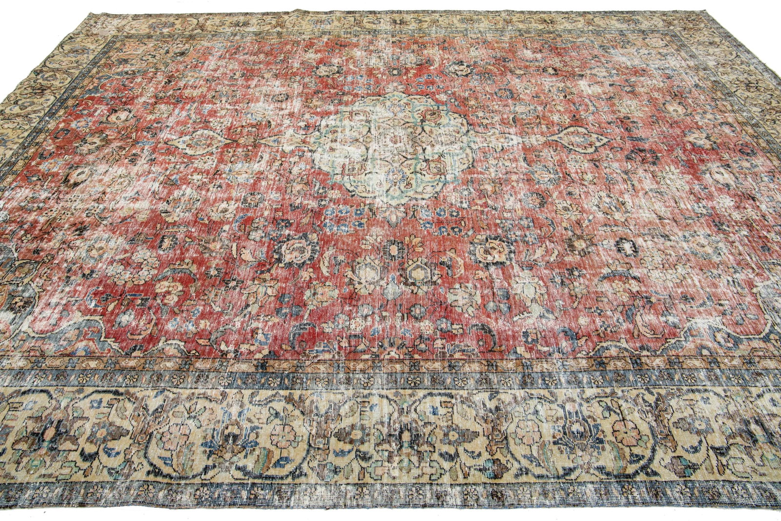 Antique Distrssed Persian Tabriz Wool Rug - 5