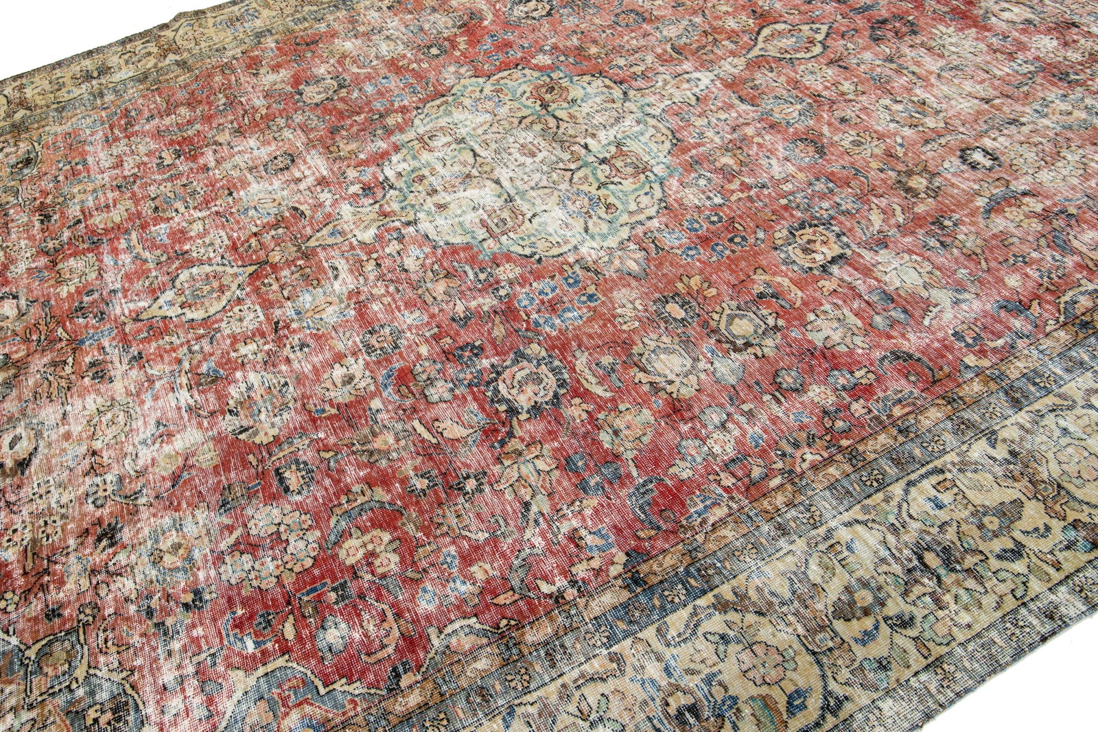 Antique Distrssed Persian Tabriz Wool Rug - 6