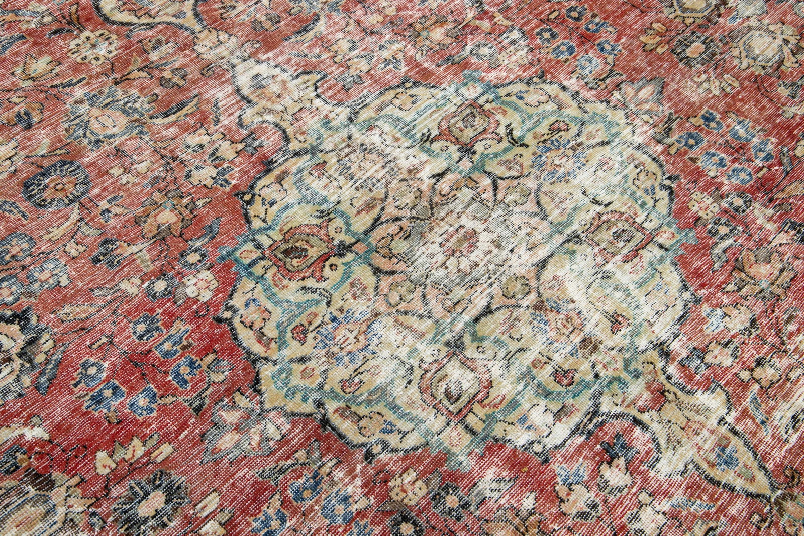 Antique Distrssed Persian Tabriz Wool Rug - 8