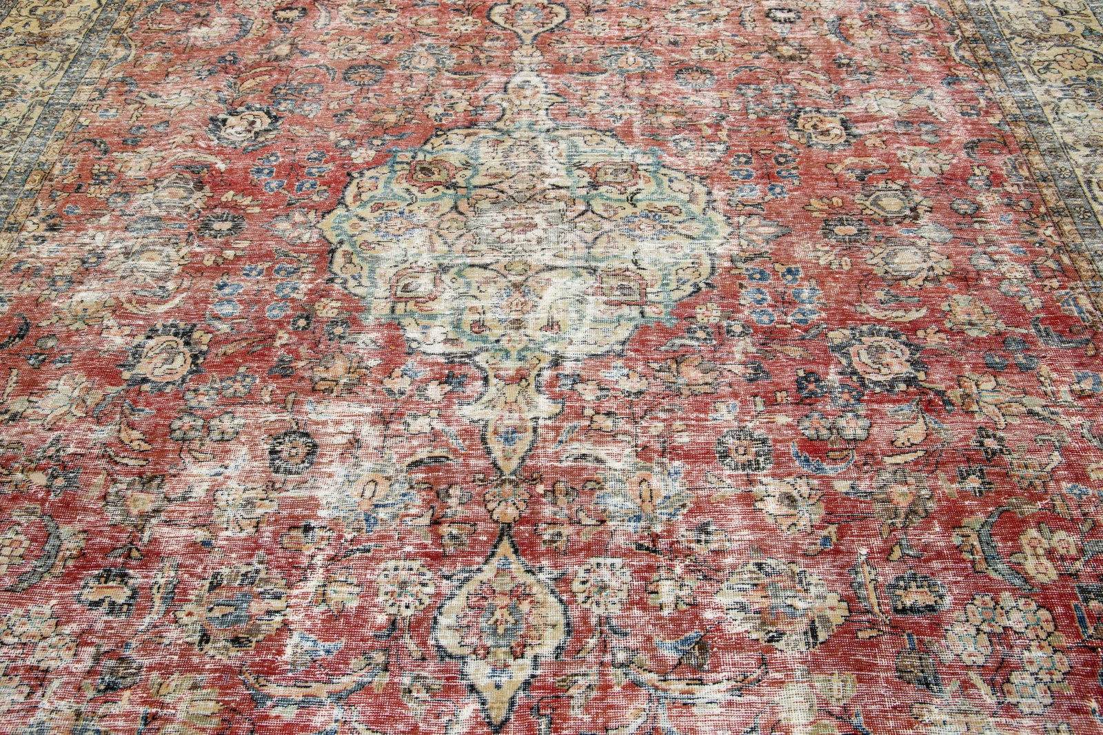 Antique Distrssed Persian Tabriz Wool Rug - 9