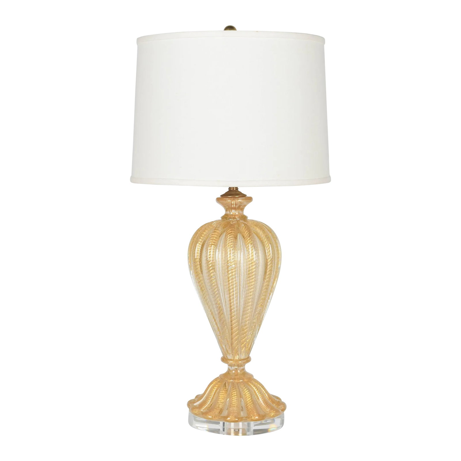 Murano Glass Lamp by Barovier & Toso: A Mid Century Murano glass lamp by Barovier & Toso. Clear hand-blown glass with real gold leaf inclusions using cordonato d'oro (ropes of gold) technique. Nice proportions with elegant elongated body.