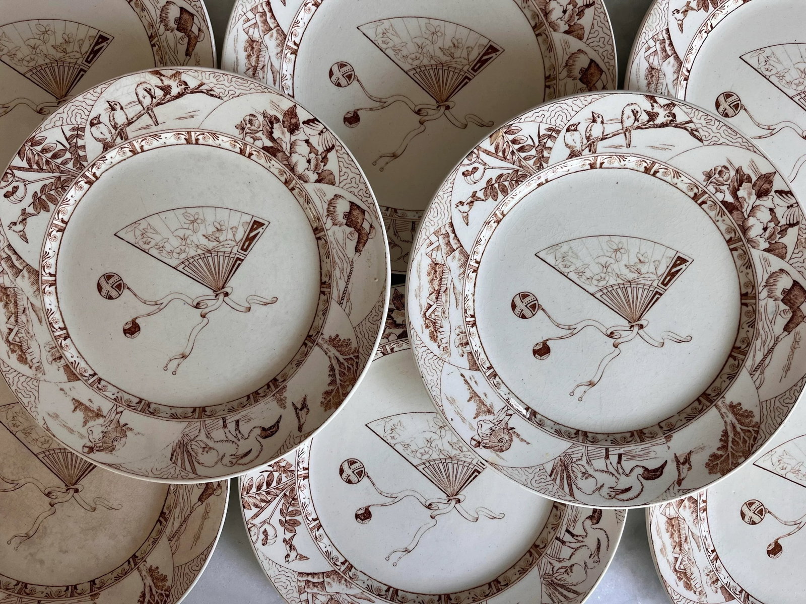 Set of 8 Antique Brown Transfer Salad Plates by Brown-Westhead, Moore & Co - 2