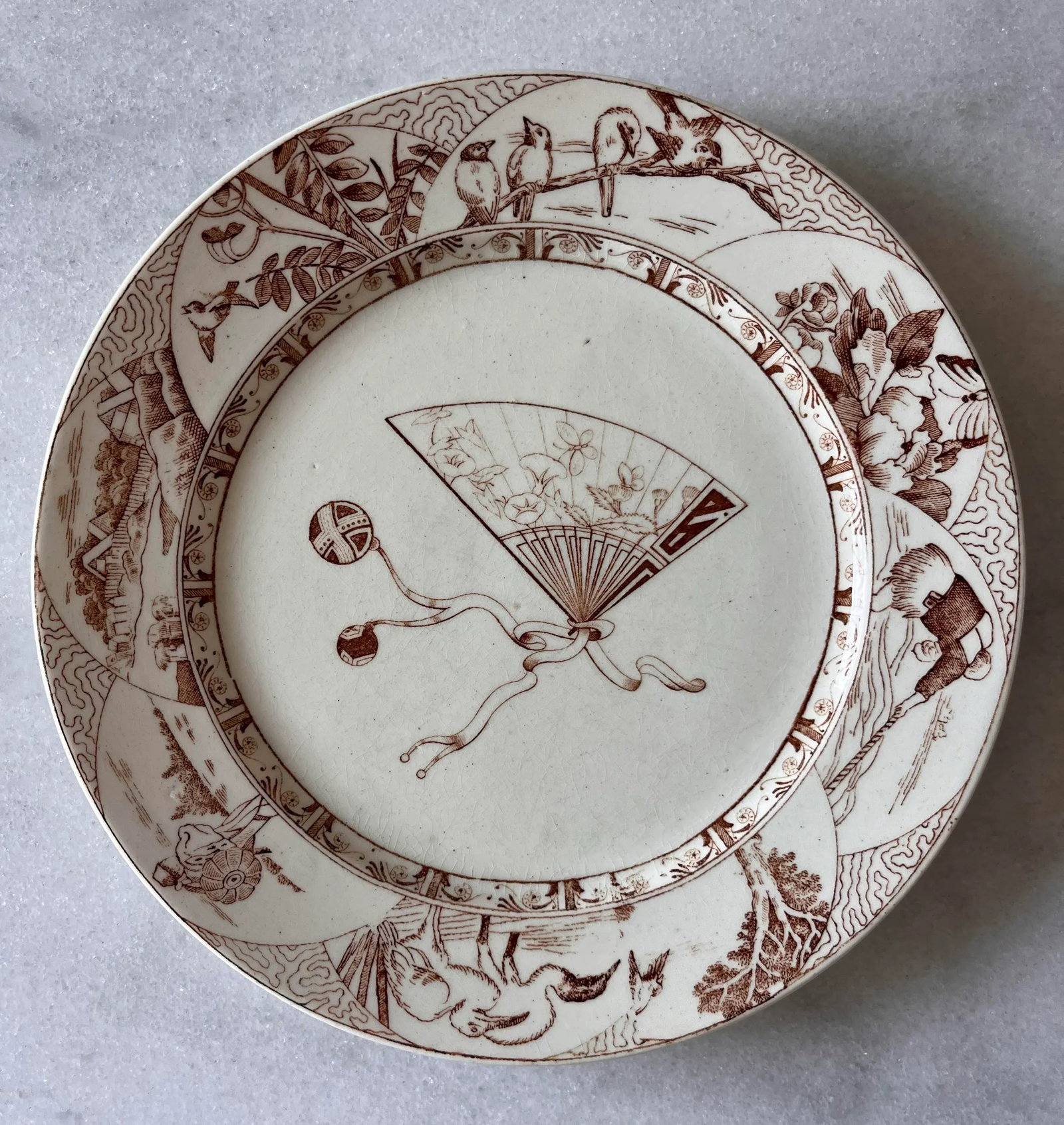 Set of 8 Antique Brown Transfer Salad Plates by Brown-Westhead, Moore & Co - 3