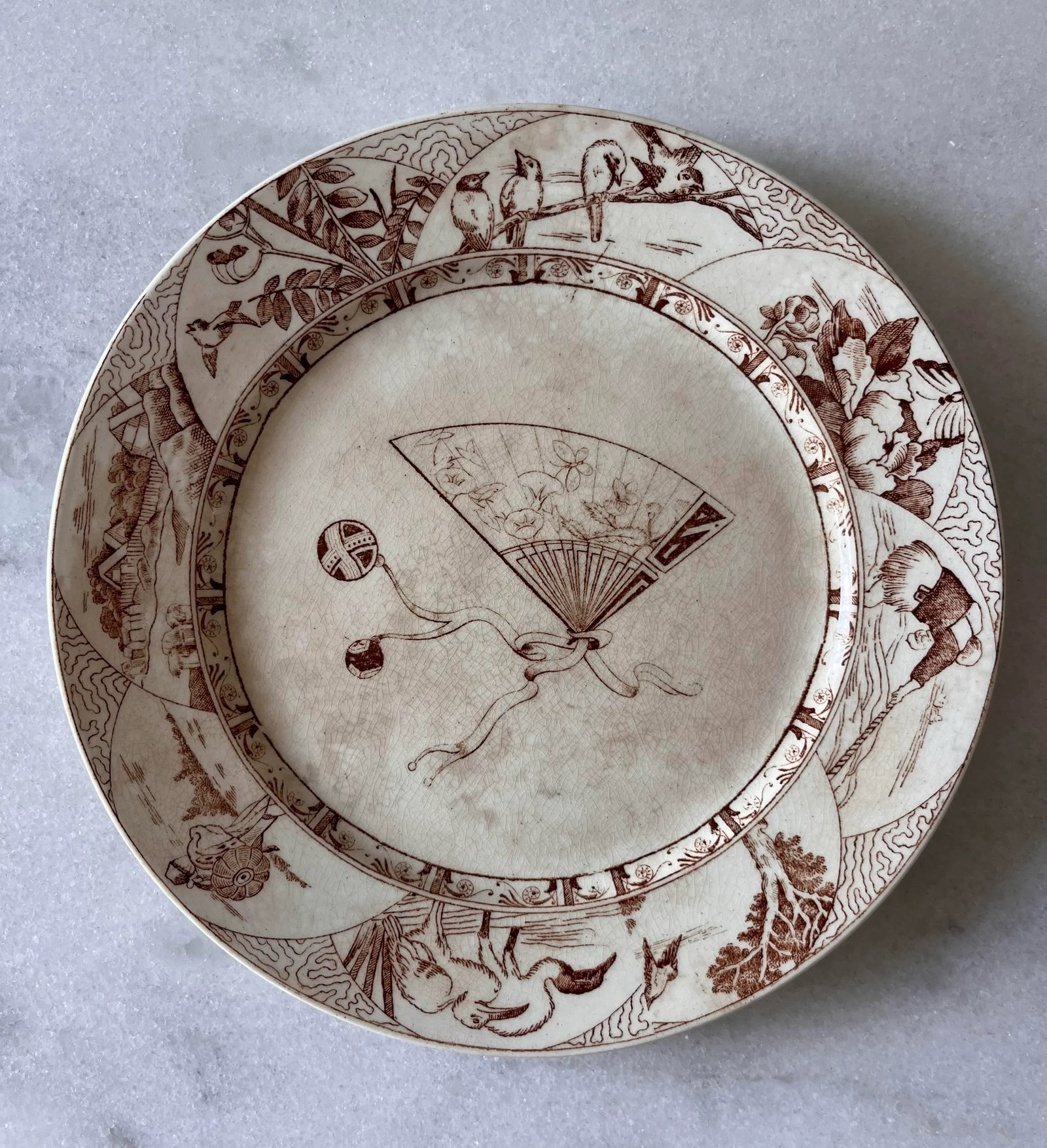 Set of 8 Antique Brown Transfer Salad Plates by Brown-Westhead, Moore & Co - 7