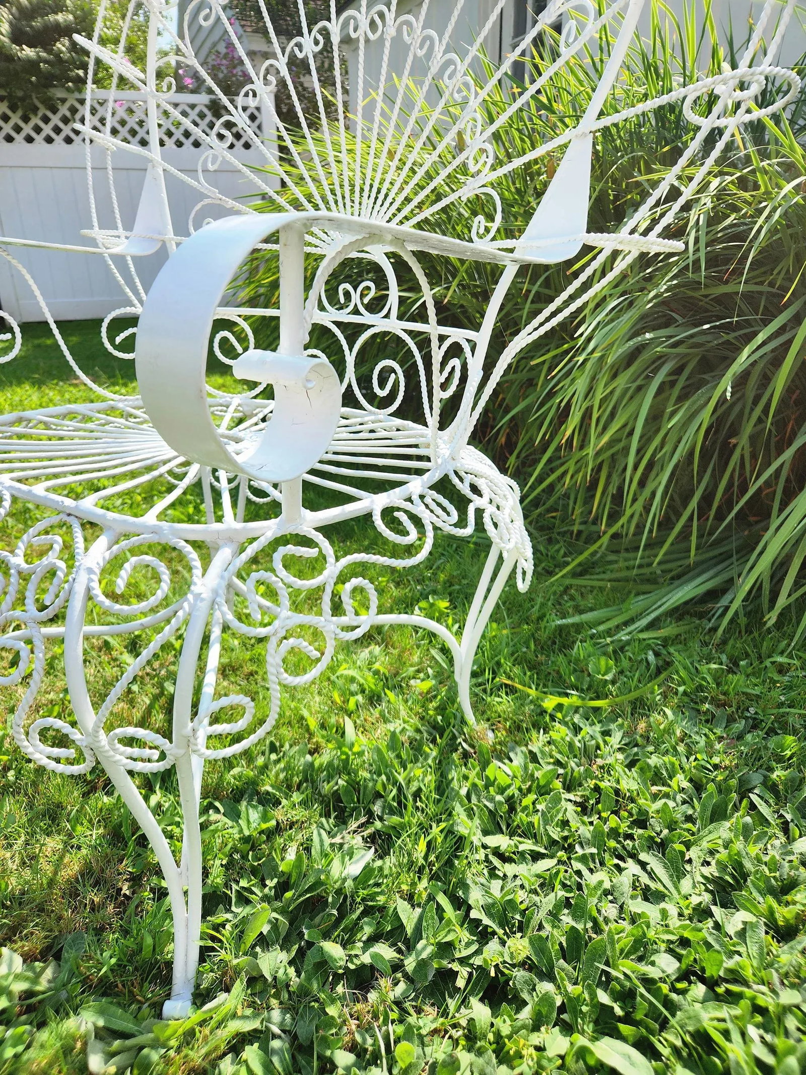 Vintage White Metal Peacock Chair - 10