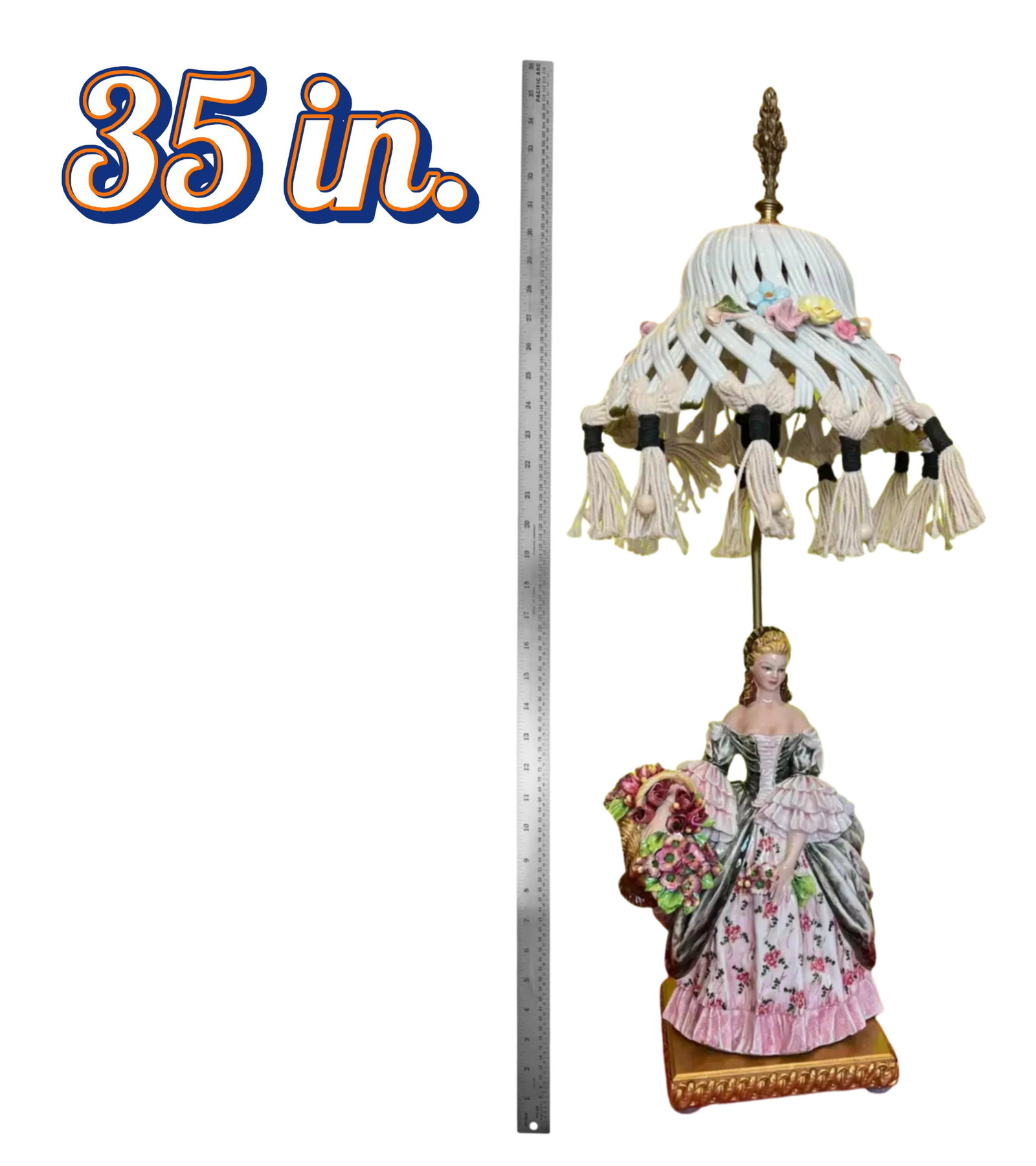 1930's Capodimonte Carlo Mollica Porcelain Table Lamp Lady With Flowers - 13
