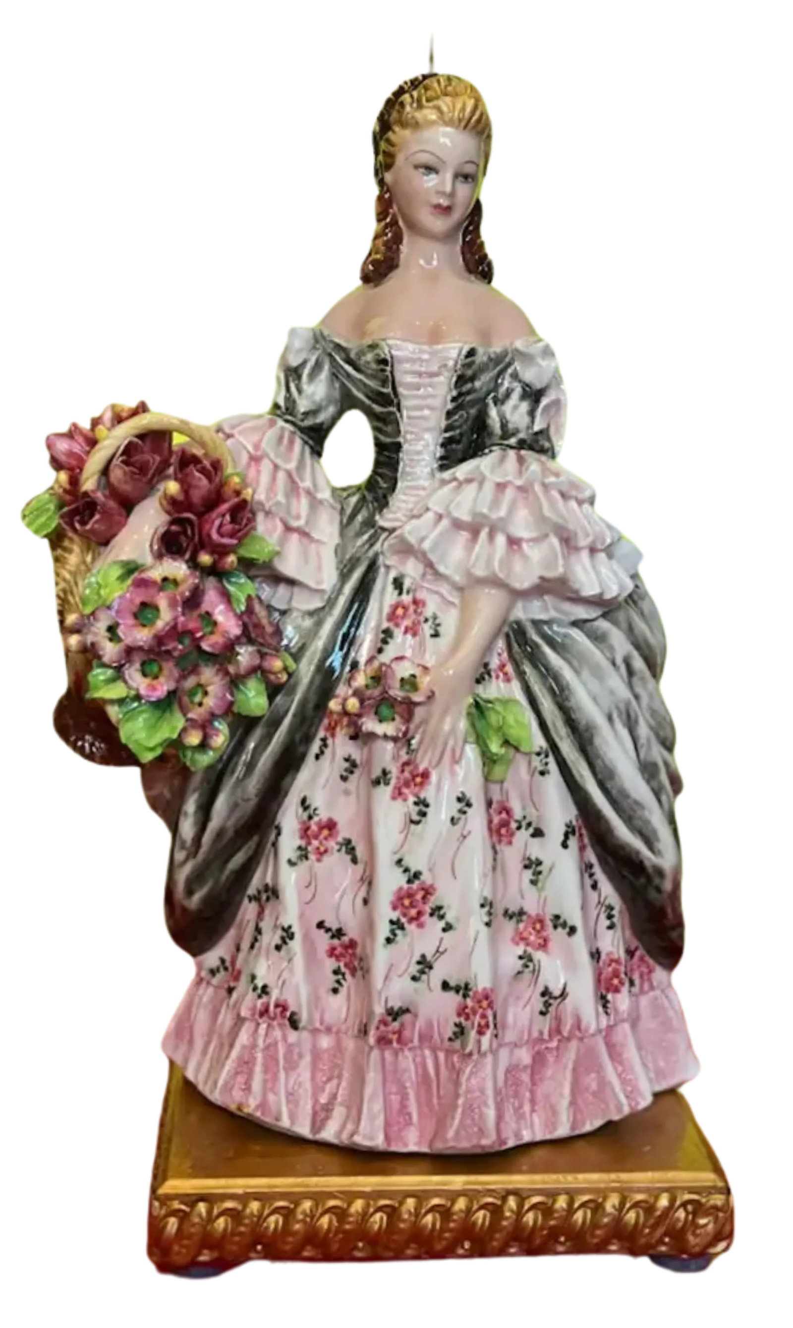 1930's Capodimonte Carlo Mollica Porcelain Table Lamp Lady With Flowers - 6