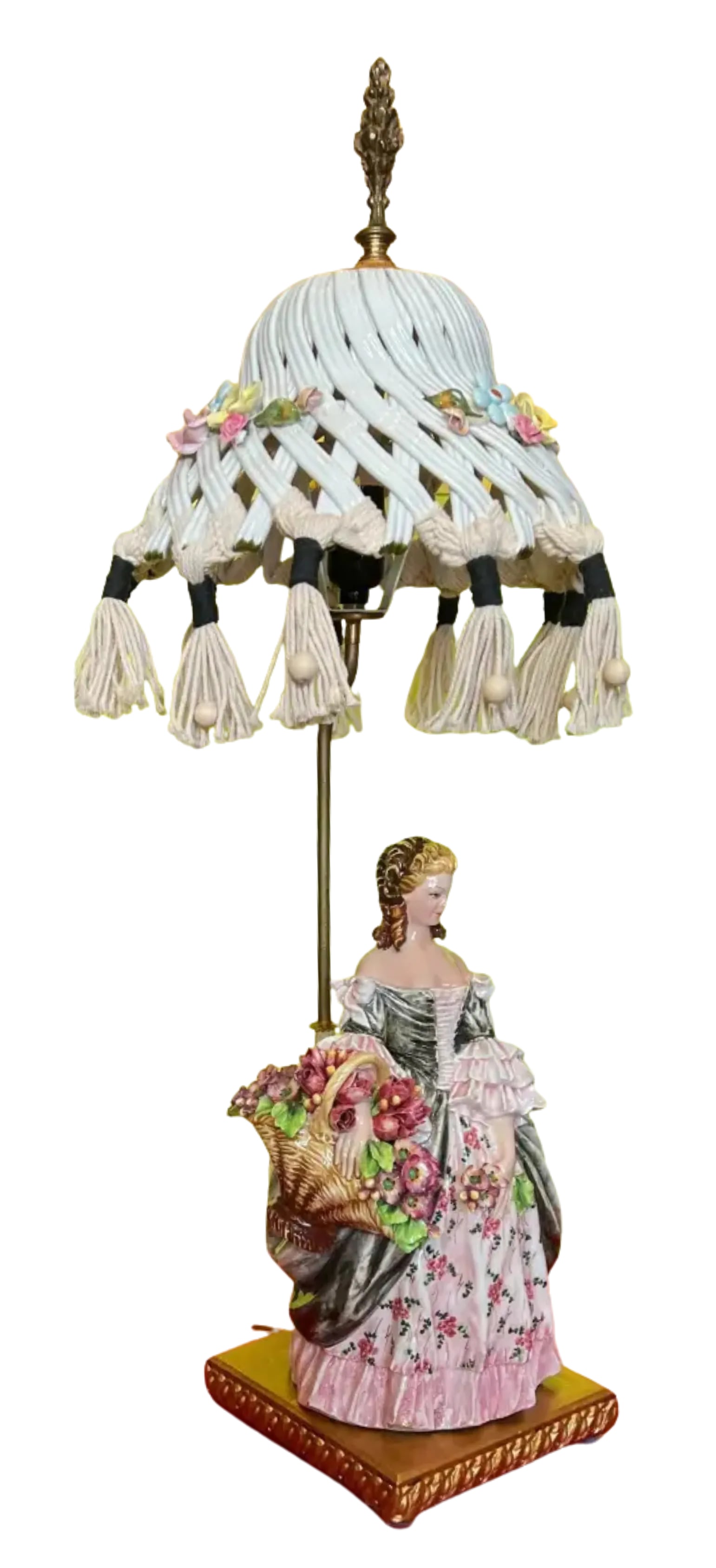 1930's Capodimonte Carlo Mollica Porcelain Table Lamp Lady With Flowers - 8
