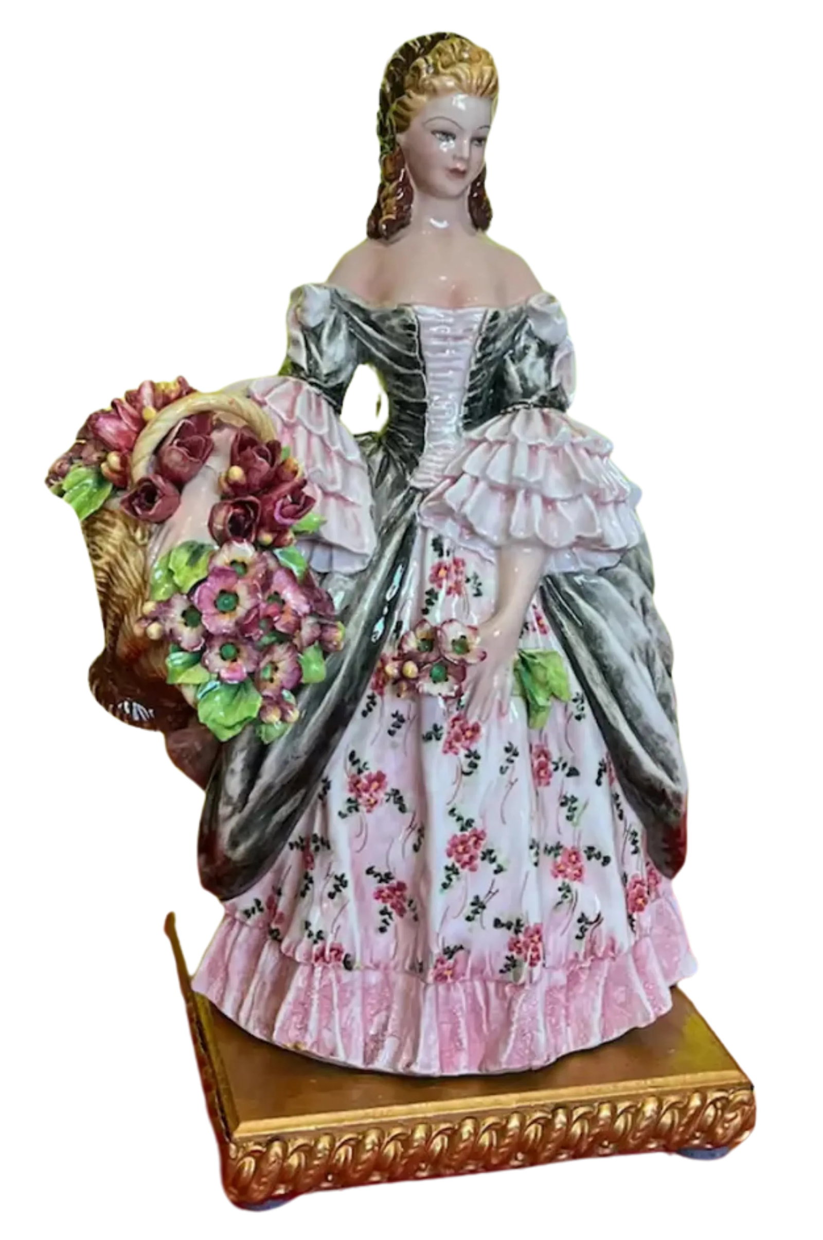 1930's Capodimonte Carlo Mollica Porcelain Table Lamp Lady With Flowers - 9