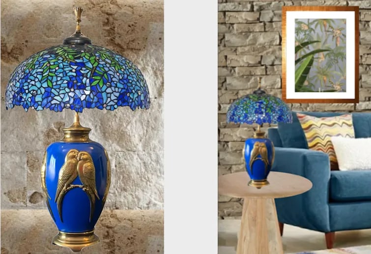 Vintage Brass Lamp: Love Birds Relief Design - 11
