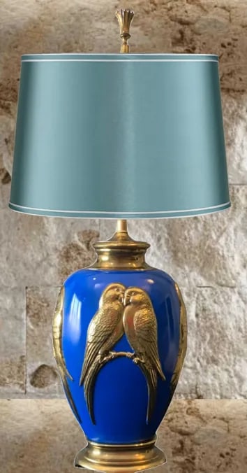 Vintage Brass Lamp: Love Birds Relief Design - 4