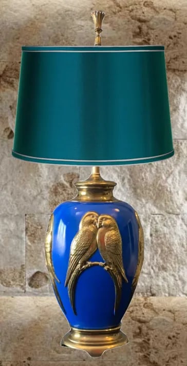 Vintage Brass Lamp: Love Birds Relief Design - 6