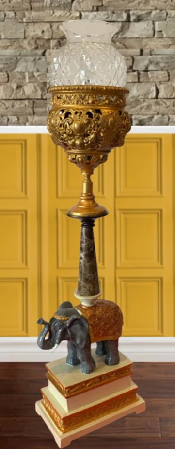 Vintage Elephant Obelisk Torchiere Lamp - 2
