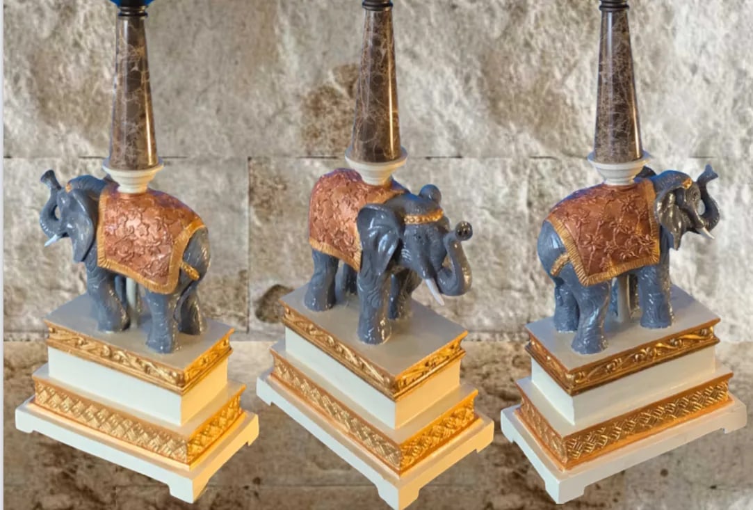 Vintage Elephant Obelisk Torchiere Lamp - 9